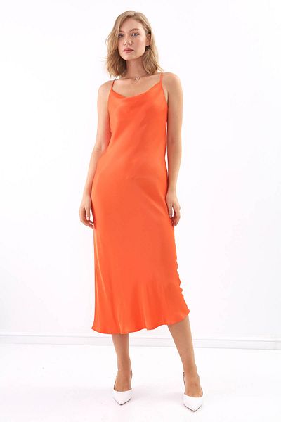 Vitrin Strappy Collar Long Colored Dress