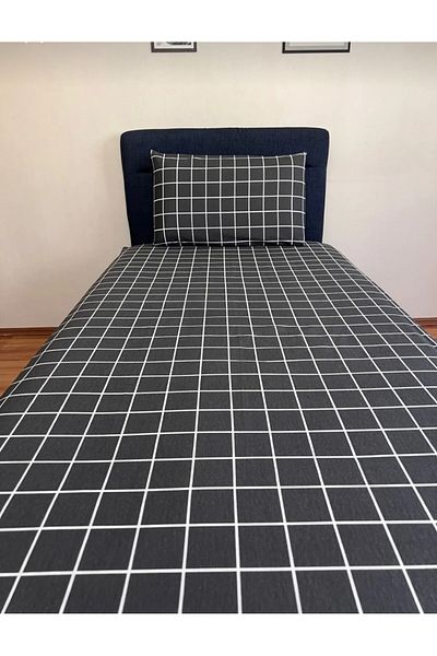 GASEL ÇARŞI Set cearșafuri de pat din bumbac pentru o singură persoană - elastic și carouri
