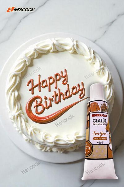 ŞEKER & SUGAR Ready Glaze / Writing on Cookies / Cookie Decoration / Orange Color 40Gr