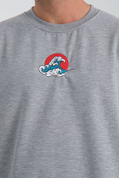 Jimback Ocean Wave Men's Round Neck Embroidered Semi Oversize Sweatshirt