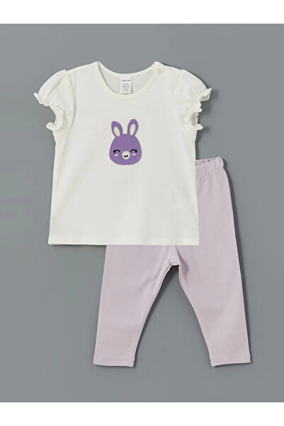 LC Waikiki Lcw Baby Ecru Crew Neck Printed Baby Girl Blouse and Leggings 2-Pi...