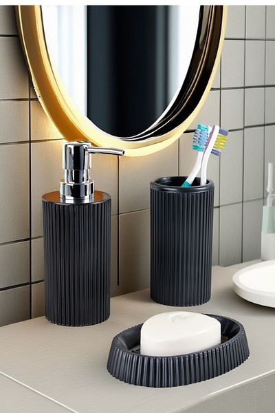 Homie Round Sink Set - Line 3, Liquid Soap Dispenser and Solid Soap Dispenser, Toothbrush