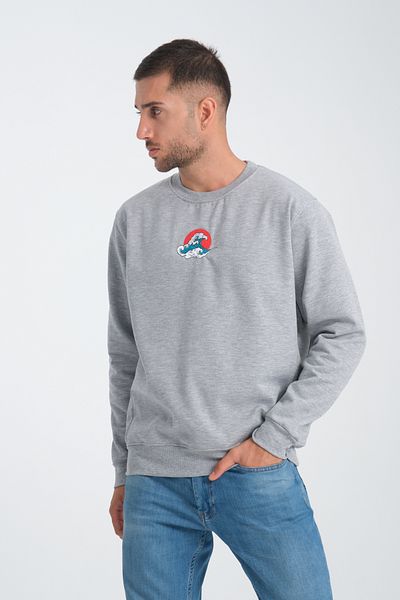 Jimback Ocean Wave Men's Round Neck Embroidered Semi Oversize Sweatshirt