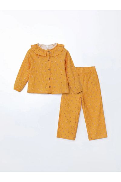 LC Waikiki Lcw Kids Yellow Baby Lapel Girls' Shirt and Pants 2Pcs