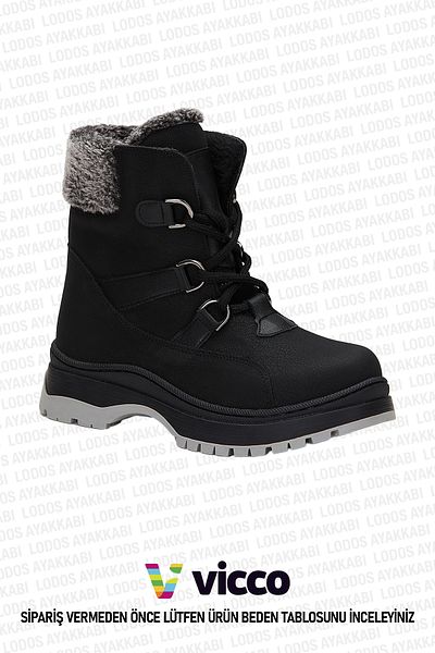 Vicco Alexis Black Girl's Boots - Ανατομικό φερμουάρ και αναπνεύσιμη γούνα