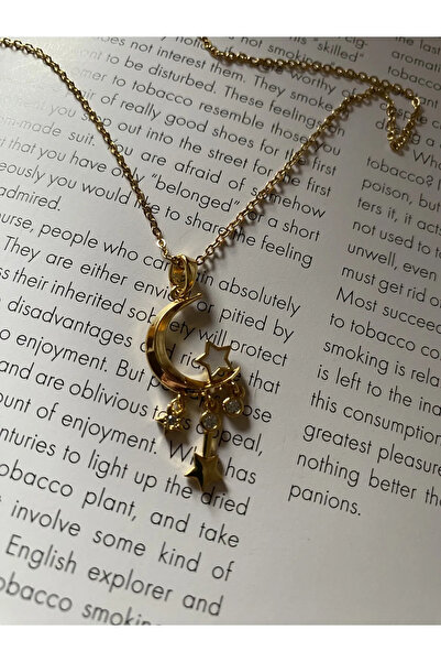 Westia Moon Star Dangle Steel Tarnish Gold Necklace