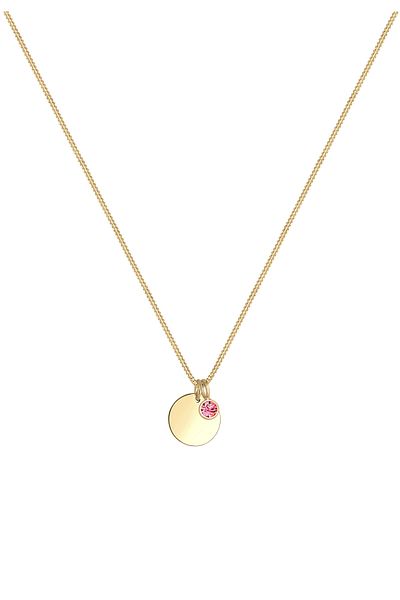 ELLI Halskette Damen Plättchen Geburtsstein Anhänger April mit Kristallen in 925 Sterling Silber vergoldet