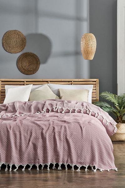 ÇIQRIK HOME Natural Jacquard Cotton Sea Double Pique Bedspread