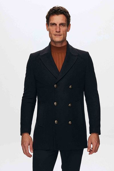 D'S Damat Παλτό κανονικής εφαρμογής Navy Blue με διπλό στήθος Sailor με μεταλλικό κουμπί με λεπτομέρεια