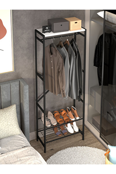 moniev Metal Raflı Elbise Askılığı Yatak Odası 3 Raflı Askılık Portmanto