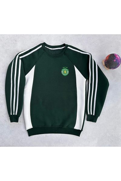 FADME TEKSTİL Green White Detailed 3 Threads Sweatshirt with Sports Lisbon