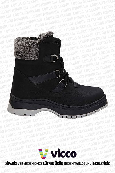 Vicco Alexis Black Girl's Boots - Ανατομικό φερμουάρ και αναπνεύσιμη γούνα
