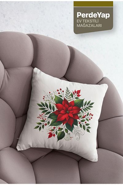 PerdeYap1980 4-Piece Digital Printed Red Roses Garden Patterned Throw Pillow Cover - 43 X 43 cm 052