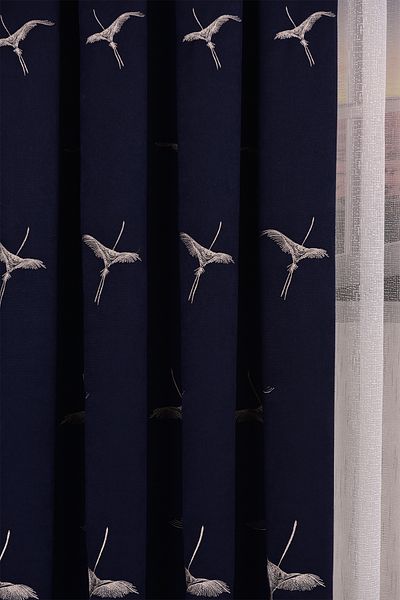 Setekshome Phoenix Embroidered Dark Blue Background Curtain Single Wing 1X3 Close Pleat