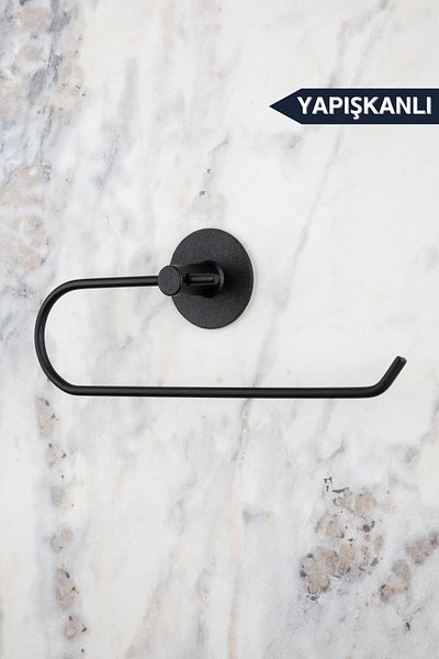 evina Black Paper Roll Towel Holder - Napkin Holder and Adhesive Design, Bathroom Hanger Ring Series