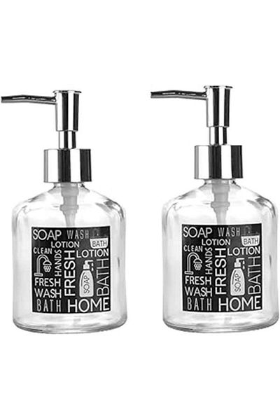 robotrend Bosphorus Homi Bathroom Set Glass Liquid Soap Dispenser 2 Pcs, Black Label 300ml 7,6X15,5Cm