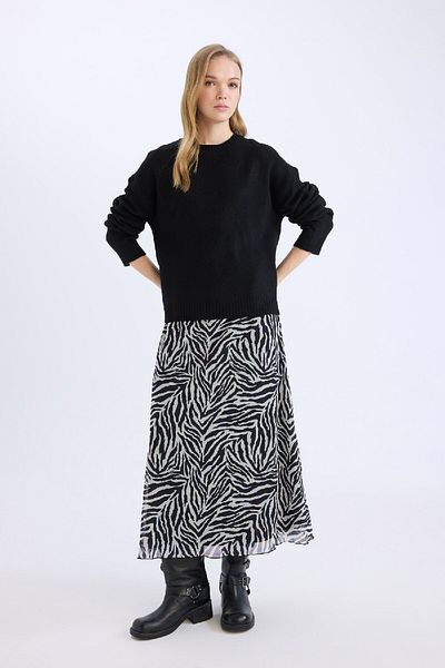 DeFacto Flare Fit Zebra-Print-Maxirock aus Tüll mit hoher Taille E3974AX25SP