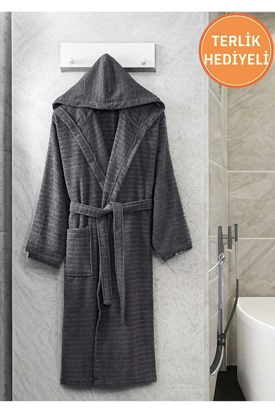 Rebeka Home Collection Přírodní antracitový župan s kapucí