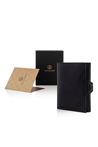 Trusador Verona Black Zippered Genuine Leather Wallet Unisex Rfid Protect Coin Pocket Men Women