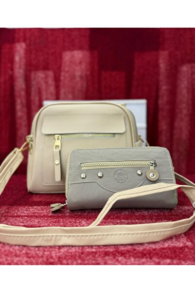 MYSSTORE BEJ GÜNLÜK KULLANIM ÇANTA CÜZDANLI İKİLİ SET