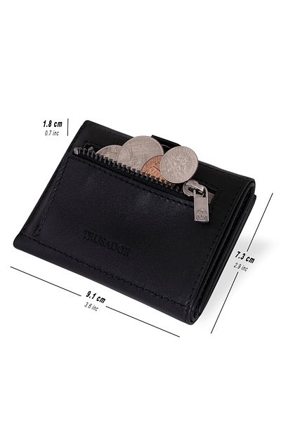 Trusador Verona Black Zippered Genuine Leather Wallet Unisex Rfid Protect Coin Pocket Men Women