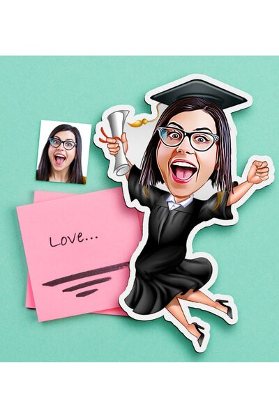Bk Gift Kişiye Özel Mezun Karikatürlü Ahşap Magnet