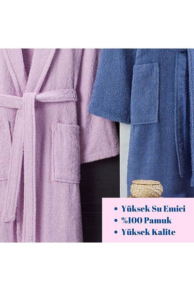 Rebeka Unisex Lilac Navy Blue Towel Bathrobe Set of 4