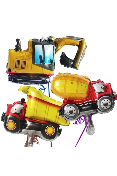 Parti Station Inşaat Folyo Balon Inşaat Kamyon Parti Konsepti 3'lü Set Kamyon...