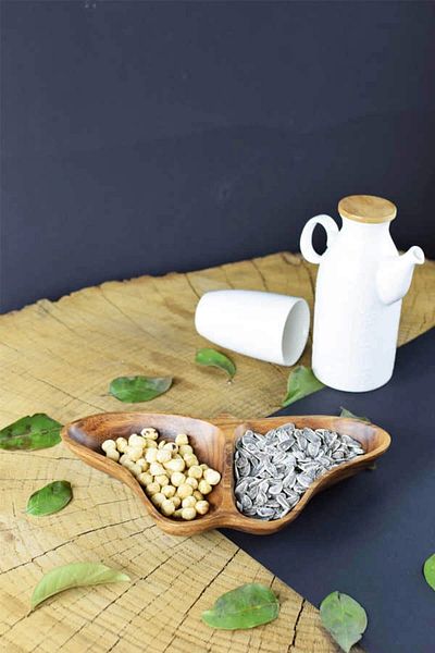 SepetçiBaba 2 Compartment Acacia Butterfly Snack Bowl