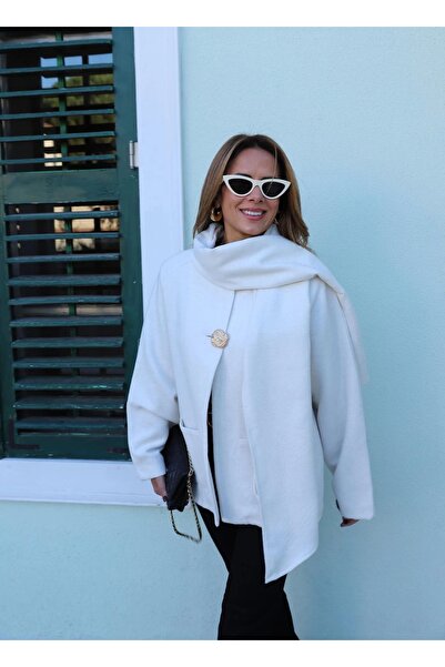 Purple by Banu Ekru Şal Detay Kaşe Panço Kaban