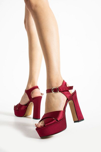 Karınca Shoes 13 Cm Wear-Running Burgundy Satin Thick Heel Platform Evening Dress Shoes
