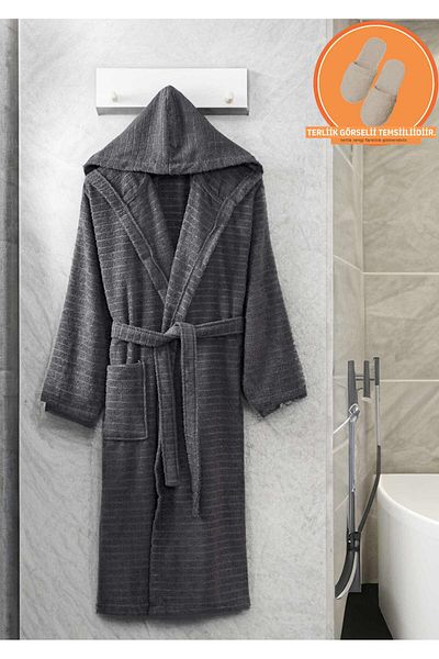 Rebeka Home Collection Přírodní antracitový župan s kapucí