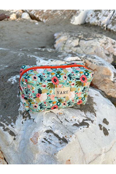 Yare Atelier Мента смесена флорална тъкан грим чанта, преносима грим чанта пъ...