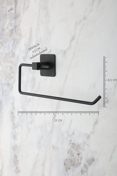 evina Square Adhesive Black Paper Roll Towel Holder, Napkin Holder, Adhesive Design, Bathroom Hanger