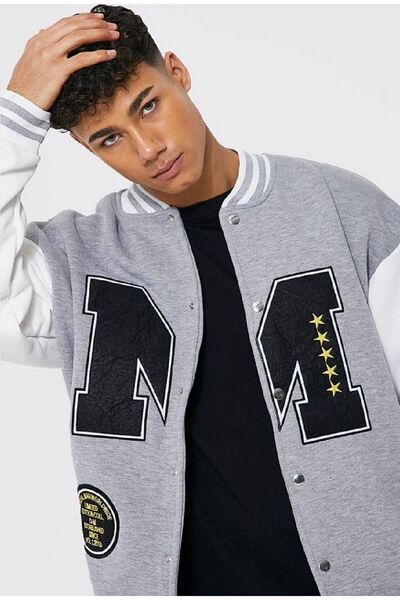 NEWLAKER Unisex Oversize M Κεντημένο Bomber College Jacket