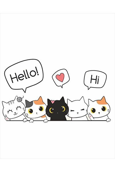 HEDİYENE BAK Autocolant Cute Cats Ușă Perete Camera Copiilor 81x20 cm