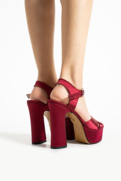 Karınca Shoes 13 Cm Wear-Running Burgundy Satin Thick Heel Platform Evening Dress Shoes