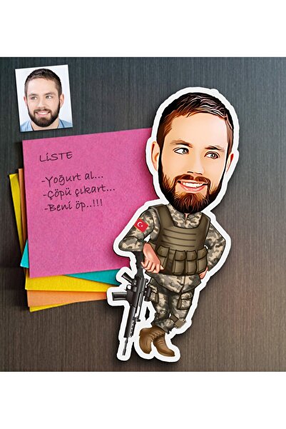 Bk Gift Kişiye Özel Asker Karikatürlü Ahşap Magnet-2