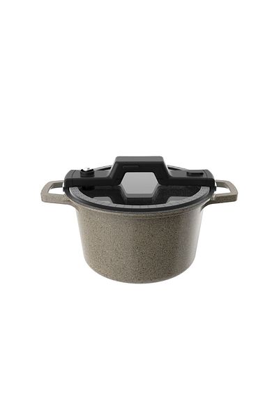 NEOFLAM Smart Cook Cast Aluminum Storage Pot (24 CM) Dishwasher Safe Beige. Capacity: 5.4 Litres,