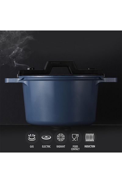 NEOFLAM Smart Cook Cast Aluminum Storage Pot (24 CM) Dishwasher Safe Blue. Capacity: 5.4 Litres,