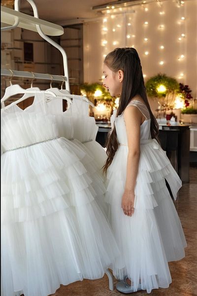 QUB CLUB White Special Design Girl's Birthday Party Evening Dress - Size Chart on the Video