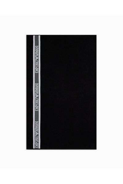 Emporio Armani Черна памучна плажна кърпа - райета, лого на марката, EX000018 AF12333-UC001