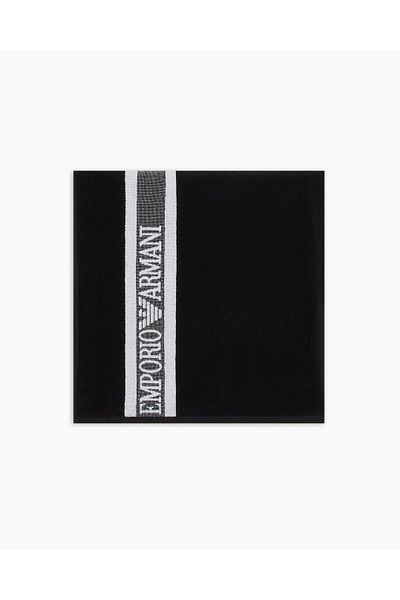 Emporio Armani Черна памучна плажна кърпа - райета, лого на марката, EX000018 AF12333-UC001