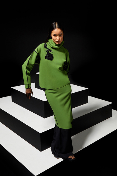 Jus De Pommes Yeşil Triko Midi Kalem Etek