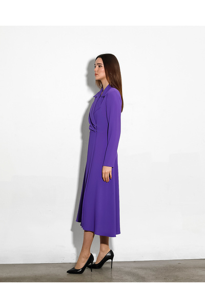 Jus De Pommes MOR KRUVAZE YAKA VOLANLI MİDİ BOY ELBİSE