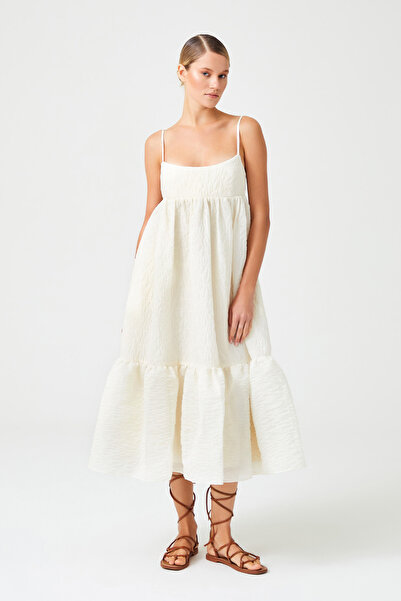 Jus De Pommes Ekru Askılı Bol Kesim Volanlı Midi Boy Elbise