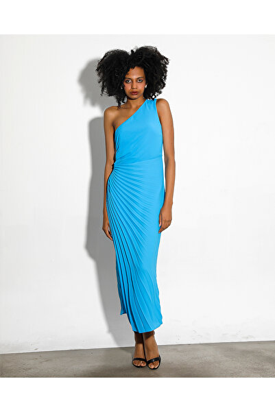 Jus De Pommes Mavi Tek Omuz Piliseli Midi Boy Elbise