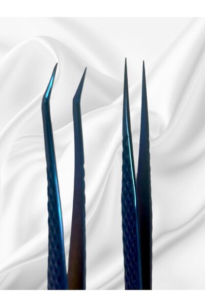 Lashlusion Mavi Ipek Kirpik Cımbız Set Paslanmaz Çelik Hafif Gövdeli Tam Kapanan Wolume Cımbız