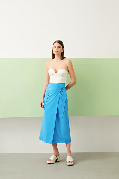 Jus De Pommes TURKUAZ KRUVAZE KESİM MİDİ BOY ETEK