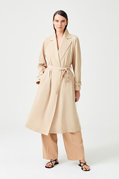 Jus De Pommes BEJ ARKASI TÜLLÜ KEMERLİ KADIN TRENÇKOT